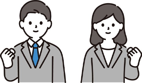 男女がガッツポーズしている